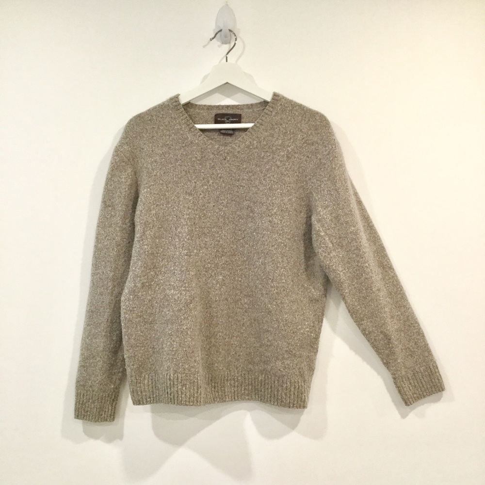 Women's Black Brown 1826 Soft Comfy Neutral Tan Lambswool Sweater Pullover Sz L